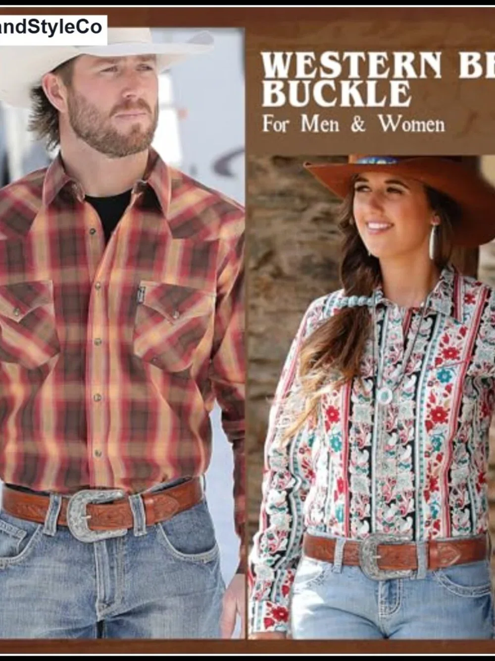 Cowboy Western Belt Buckle Floral Engraved Alloy Men Women